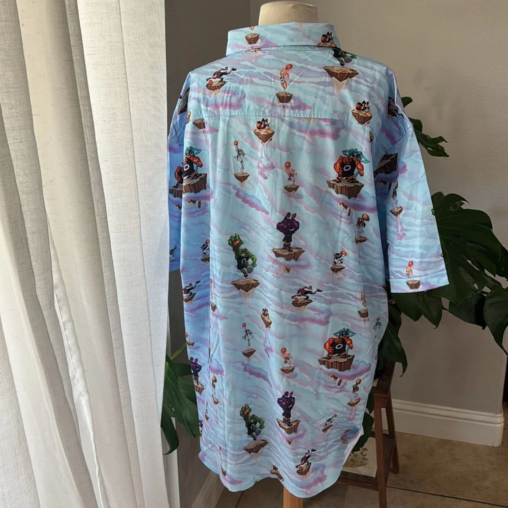 NWT‎ Space Jam RSVLTS button up Men's Blue Graphic Shirt